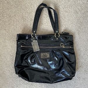 COACH Black Poppy Gloss Patent Leather Shoulder Tote Daisy Liquid Glam VINTAGE